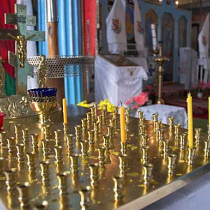 Wnętrze cerkwi prawosławnej w  kościele poewangelickim w Ornecie